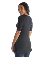 24seven Comfort Apparel Petite Elbow Sleeve Swing Crew Neck Tunic Top