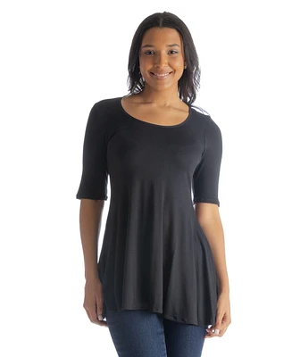 24seven Comfort Apparel Petite Elbow Sleeve Swing Crew Neck Tunic Top