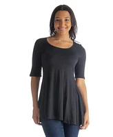 24seven Comfort Apparel Petite Elbow Sleeve Swing Crew Neck Tunic Top