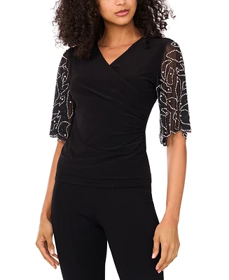 Msk Petite Short-Sleeve V-Neck Top