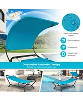 Gymax Chaise Lounge Bed w/ Detachable Sunshade Canopy Hammock Rustproof Metal Stand