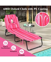 Gymax Beach Chaise Lounge Chair w/ 5-Position Adjustable Backrest & Face Hole Pillows
