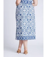 Eloquii Plus Border Print Midi Skirt