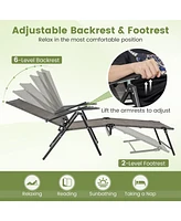 Gymax 2PCS Folding Chaise Lounge Chairs w/ 6-Level Backrest Reclining Chairs Patio
