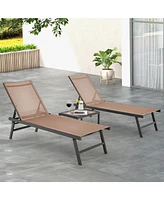 Gymax 3pcs Patio Chaise Lounge Set Aluminum Recliner Chair Table Outdoor Adjust