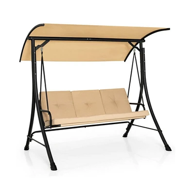 3-Seat Outdoor Porch Swing with Adjustable Canopy and Padded Cushions
