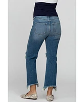 Pinkblush Maternity Blue Frayed Wide Leg Cropped Jeans