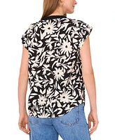 Vince Camuto Women's Floral-Print Split-Neck Cap-Sleeve Top