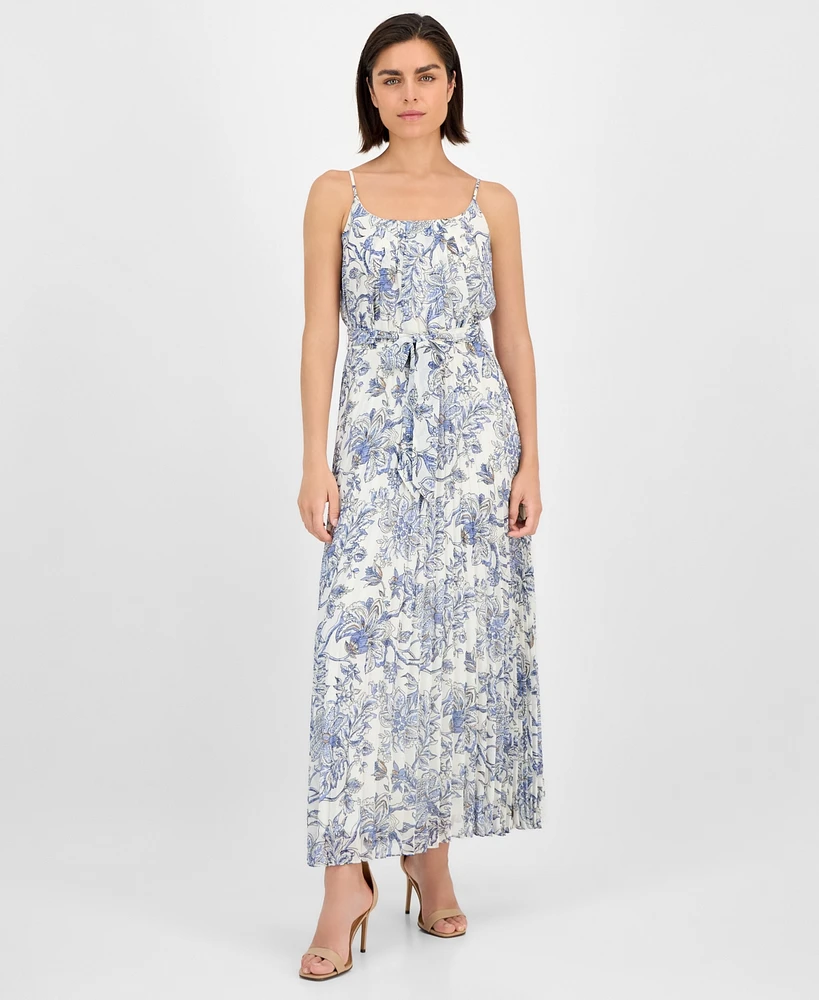 Robbie Bee Women's Printed Scoop-Neck Chiffon Dress