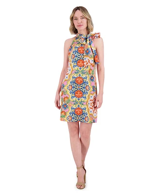 Vince Camuto Women's Floral-Print Tie-Neck Dress