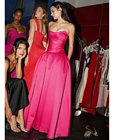 Miss Circle Women's Walterina Fuchsia Satin Strapless Drop Waist Corset Gown