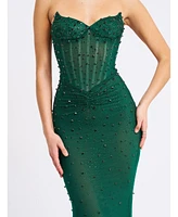 Miss Circle Women's Fatima Green Crystal Sleeveless Corset Mermaid Maxi Dress