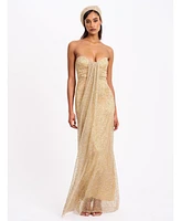 Miss Circle Women's Ada Gold Rhinestone Embellished Strapless Gown with Head Scarf