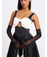 Miss Circle Women's Edda Black Maxi Gown with White Bow