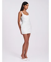 Miss Circle Women's Tais Pearl Beaded Cocoon Shape Sleeveless Mini Dress