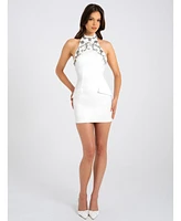 Miss Circle Women's Ori White Halter Neck Crystal Pearl Mini Dress