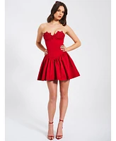 Miss Circle Women's Sacha Red Lace Drop Waist Corset Puffy Mini Dress