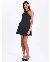 Miss Circle Women's Caitlin Black Satin Trim Mini Dress with Bow