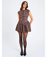 Miss Circle Women's Jacqueline Backless Cheetah Print Mini Puffy Dress
