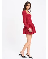 Miss Circle Women's Tae Red Tweed Long Sleeve Drop Waist Mini Dress