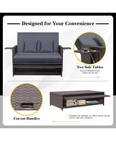 Gymax Rattan Loveseat Set Daybed Lounge w/ Storage Ottoman Side Tables Adjust Patio
