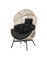 Gymax Wicker Stationary Egg Chair Lounge Basket Sofa w/ Heavy-Duty Metal Frame