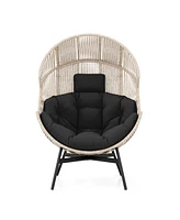 Gymax Wicker Stationary Egg Chair Lounge Basket Sofa w/ Heavy-Duty Metal Frame