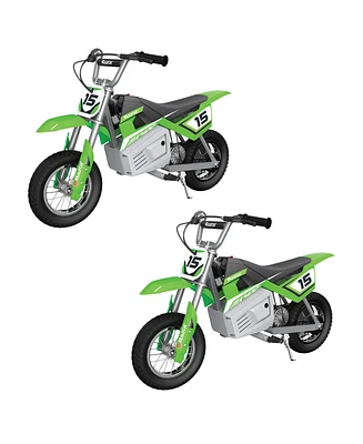 Razor MX400 Dirt Rocket 24V Electric Toy Motocross Dirt Bike with Hand-Operated Brakes and Retractable Kickstand, Green (2 Pack)
