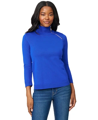 Melissa Paige Petite Mock Neck Asymmetric-Zip Sweater