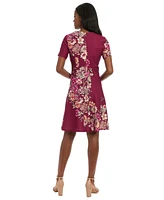 London Times Petite Short-Sleeve Floral A-Line Dress