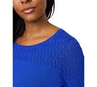 Melissa Paige Petite Pointelle-Yoke 3/4-Sleeve Sweater