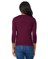 Melissa Paige Petite Crewneck 3/4-Sleeve Cardigan Sweater