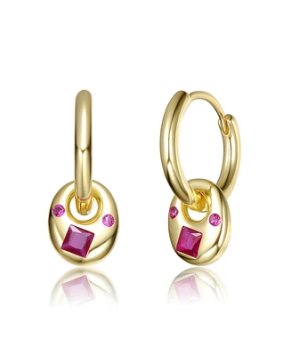 Kids 14K Gold Plated with Colored Cubic Zirconia Hoop Earrings