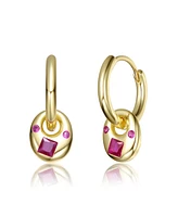 Kids 14K Gold Plated with Colored Cubic Zirconia Hoop Earrings