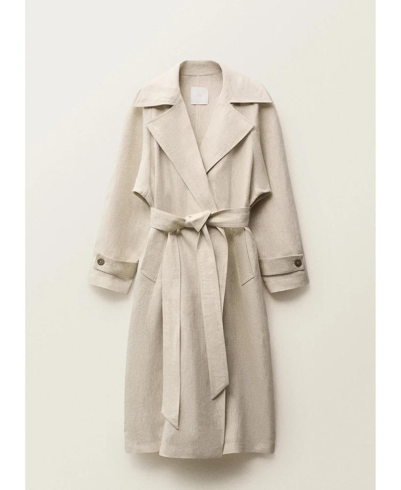Mango Women's Pronounced Lapels Linen Trench Coat