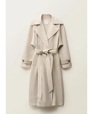 Mango Women's Pronounced Lapels Linen Trench Coat