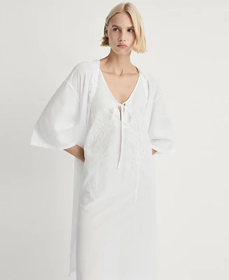 Mango Women's Lace Detail Cotton Robe
