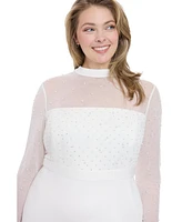 London Times Plus Beaded Illusion Mock-Neck Midi Dress