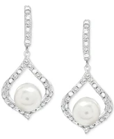 Cultured Freshwater Pearl (7mm) & Lab Grown White Sapphire (7/8 ct. t.w.) Drop Earrings in Sterling Silver