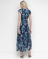 Dkny Women's Printed V-Neck Empire-Waist Tiered Midi Dress