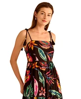 Vince Camuto Women's Printed Rope-Strap Tiered Maxi Dress