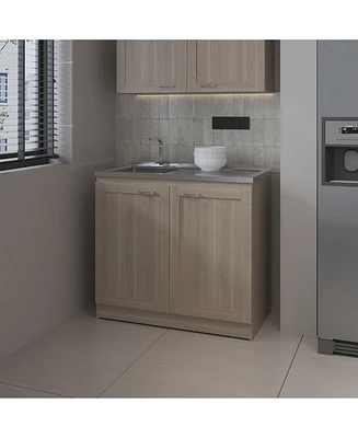 Haivana Utility Sink Base Cabinet with Double Doors and Interior Shelf, White Oak