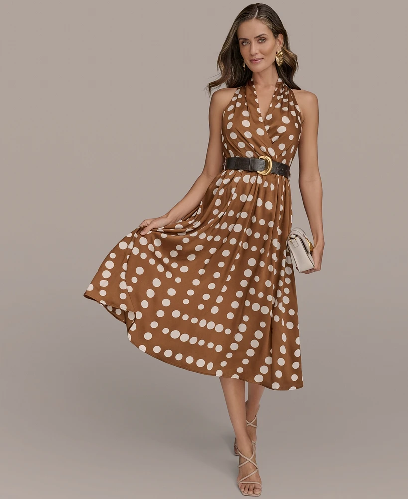 Donna Karan New York Women's Printed Belted Sleeveless Dress