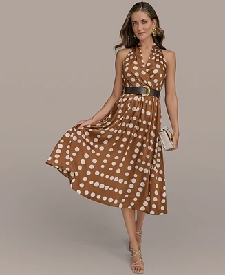 Donna Karan New York Women's Printed Belted Sleeveless Dress