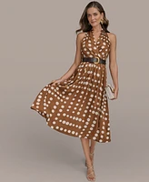 Donna Karan New York Women's Printed Belted Sleeveless Dress