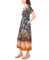 Msk Petites Mixed-Print Challis Midi Dress