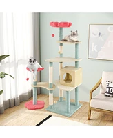 Multi-Level Aesthetic Floral Kitten Tower with Flower-Shaped Padded Perch