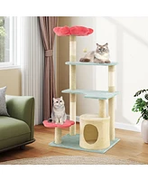 Multi-Level Aesthetic Floral Kitten Tower with Flower-Shaped Plush Padded Perch