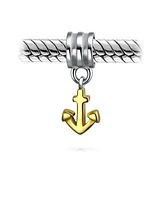 Bling Jewelry Two Tone Nautical Vacation Boat Anchor Dangle Charm Bead Gold Plated .925 Sterling Silver Fits European Bracelet