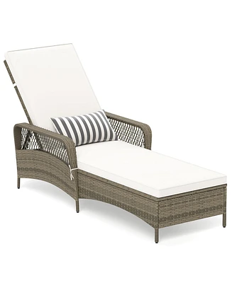 Gymax Pe Wicker Chaise Lounge Chair 6-Position Adjustable Patio Recliner w/ Soft Cushions